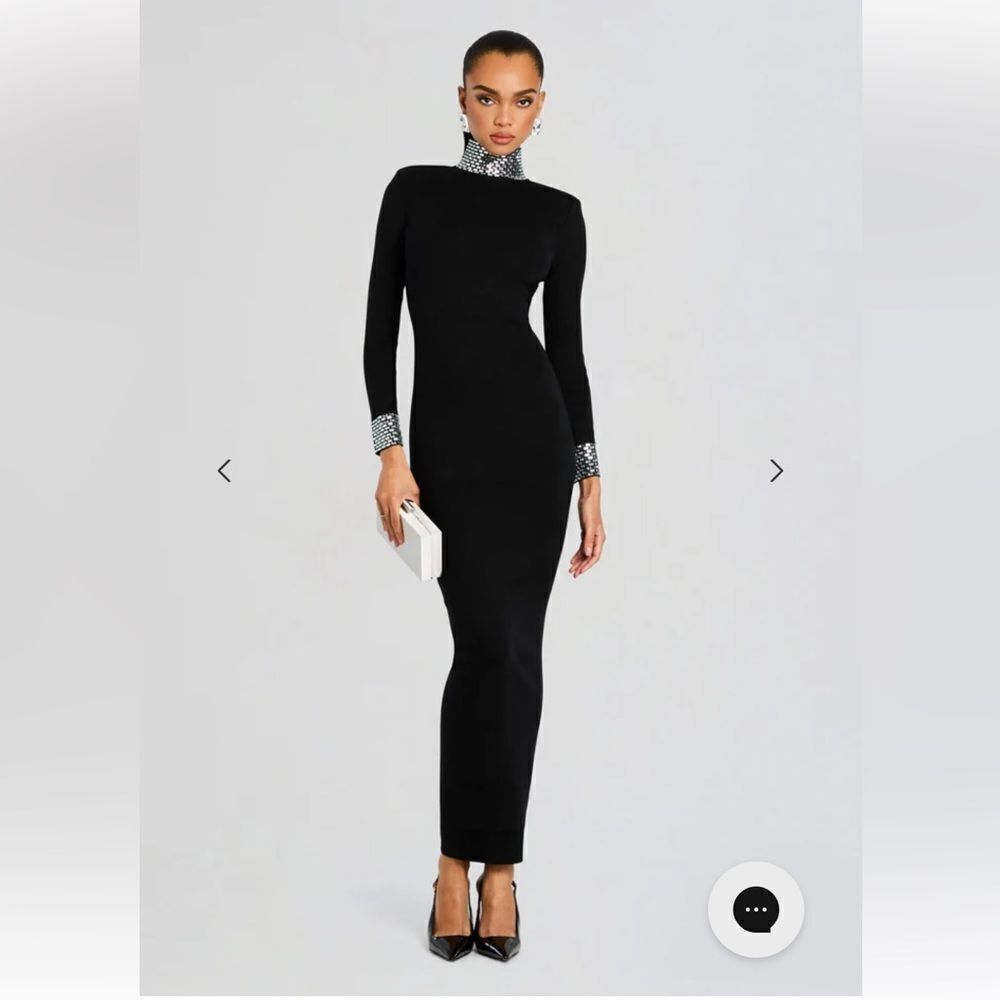 Retrofete Monroe Dress black midi maxi knit rhinestone bodycon party event S